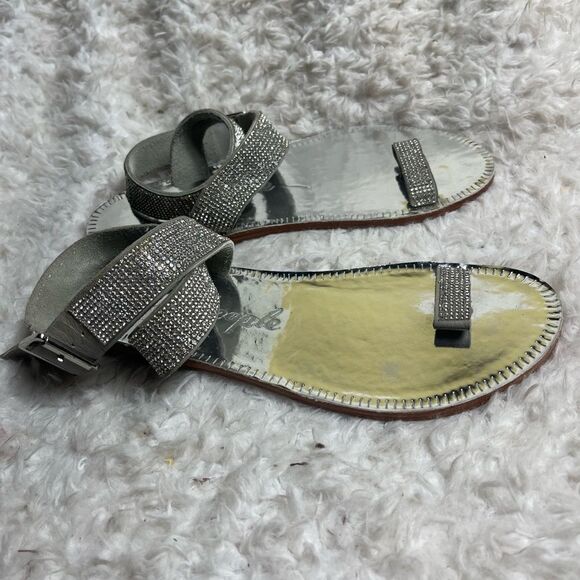 Free People Sunset Cruise Leather Sandals Silver Rhinestones ankle strap SZ7.5 - Picture 4 of 8